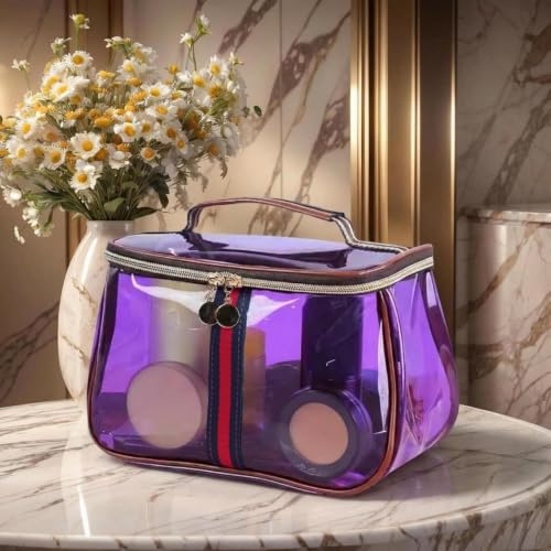 Women’s Waterproof Vintage Clear Cosmetic Bag with Zipper - Large Capacity Travel Toiletry Organizer
