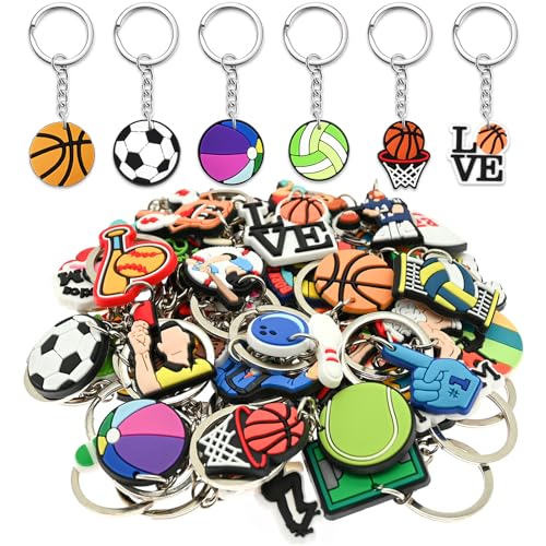 30-Pack Sports Keychains Set - PVC Charms for Parties & Gifts