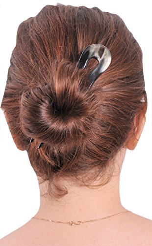 Marycrafts Handmade Black Wavy Horn Hair Fork - 4.92 Inches