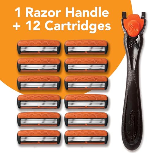 BIC Comfort 3 Men's Refillable 3-Blade Razors with 1 Handle and 12 Cartridges, Smooth Shave Kit for Dorm and Daily Grooming, College Dorm Room Essential, Shower Caddy and Toiletry Bag Ready