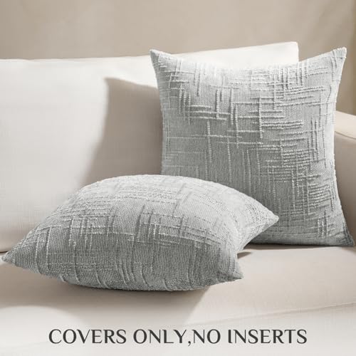 Chenille Throw Pillow Covers Set of 2 - 18x18 Grey Decorative Cushions