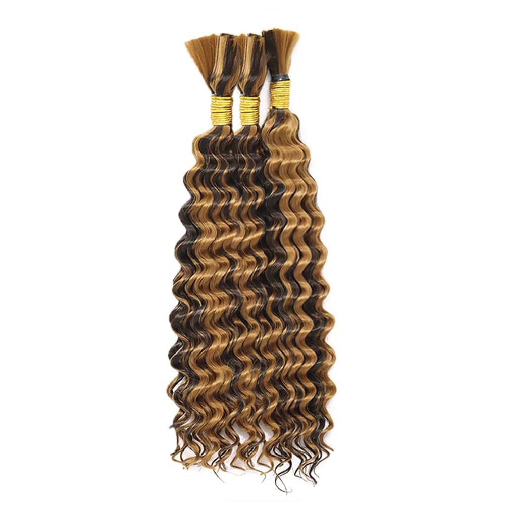 P427 Highlight Blonde Human Braiding Hair Deep Wave Bulk 24 24 24 Inch 150g/3 Bundles Light Honey Blonde Deep Wave Braids Human Hair Extensions