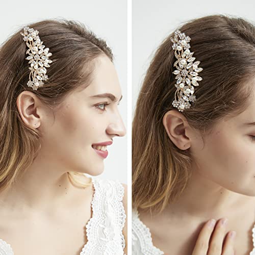 Rose Gold Bridal Hair Comb with Pearls and Crystals for Wedding