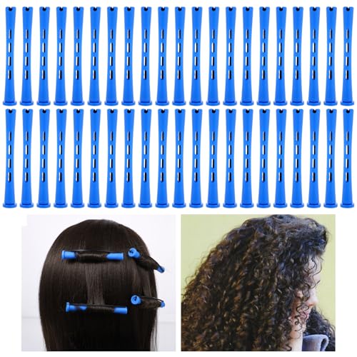 30 Pcs Small Perm Rods for Short Hair - Curling Rollers for DIY Styling, Blue, 0.47 Inches