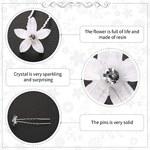 Waydress White Rhinestone Flower Hair Pins Set, U-Shaped Clip for Wedding Bridesmaids