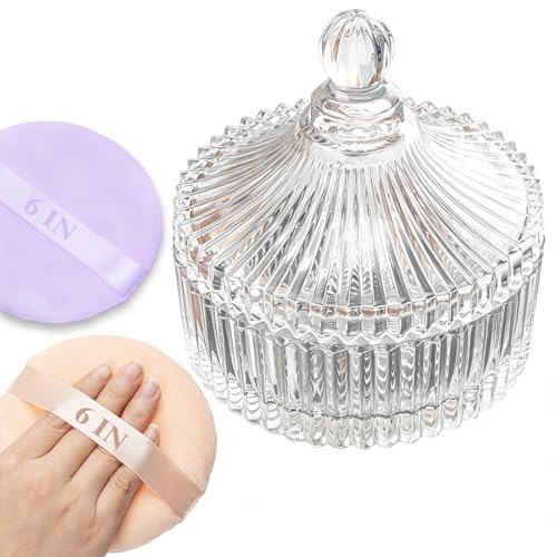 Extra Classic Body Powder Puff Set with Glass Container - 3 Pcs