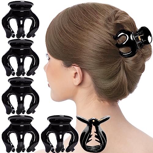 RC ROCHE Octopus Claw Clips for Thick Hair, 6-Pack Medium Black Clips