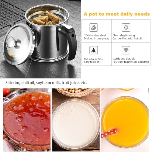 Stainless Steel Grease Container with Strainer & Lid - 1.3L