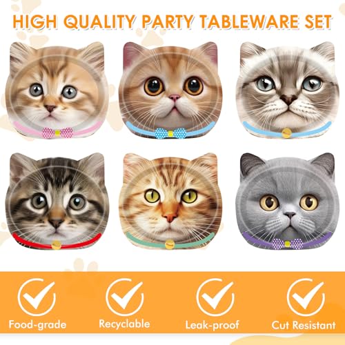 Cat Birthday Party Supplies Set - 96 PCS Disposable Plates & Napkins
