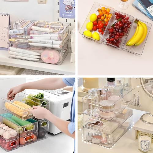 5 Pack Stackable Refrigerator Organizer Bins with Handles - Clear Plastic Storage Containers