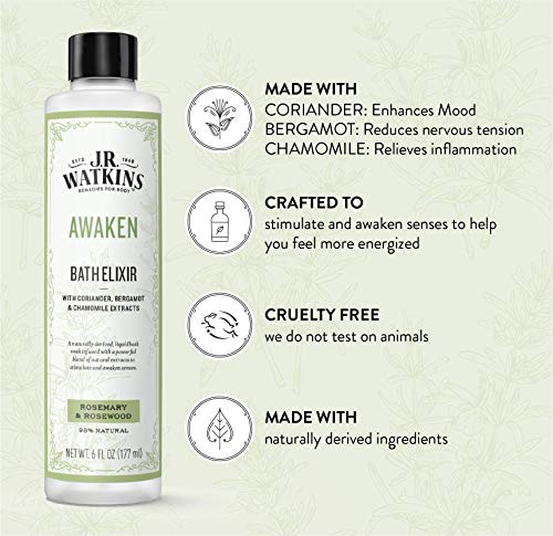 J.R. Watkins Awaken Bath Elixir - Rosemary & Rosewood Liquid Soak, 6 oz