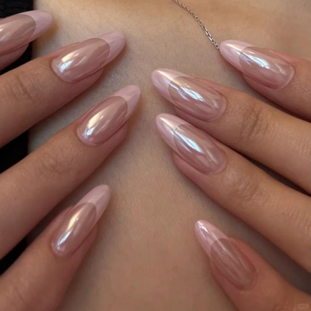 Press On Nails - Orange Almond Shape with Gold Glitter Swirl | 24 Pcs Acrylic Fake Nails for Women