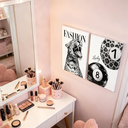 3-Piece Black and White Leopard Canvas Wall Art Set - 12x16