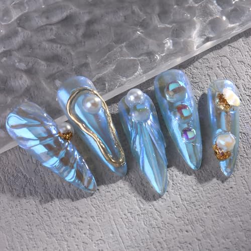 3D Aurora Nail Art Charms - Iridescent Bubble Beads & Rhinestones
