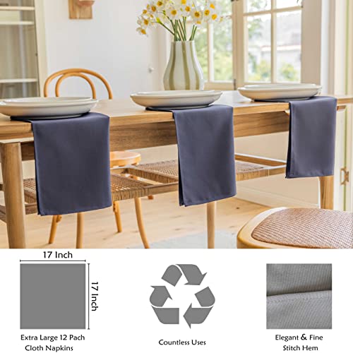 Navy Blue Cloth Napkins Set of 12 - 17x17 Inch Polyester Dinner Napkins