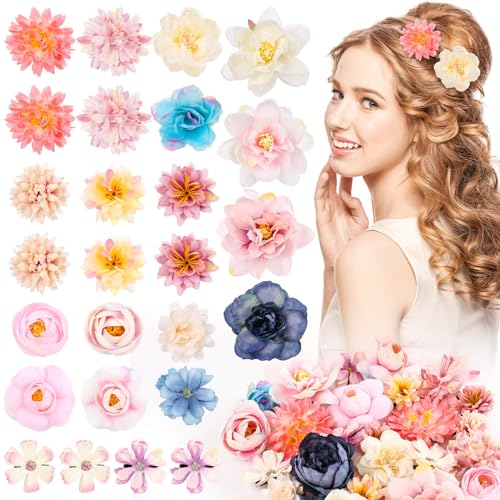 Pink Flower Hair Clips Pack of 26 for Women & Girls - Boho & Beach Style