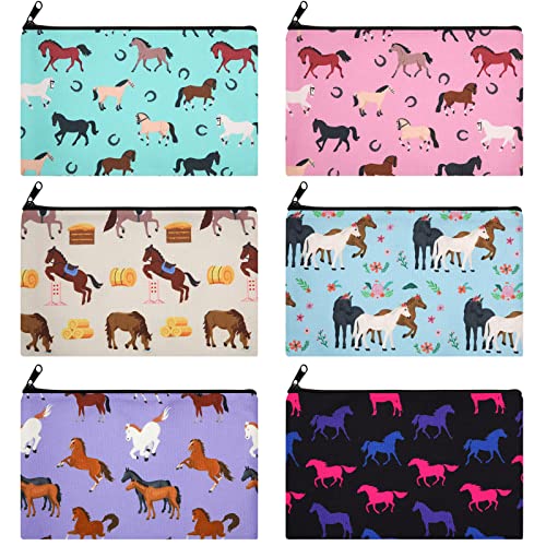 Horse Lover Makeup Bags Set - 6 Cute Canvas Cosmetic Pouches for Women & Teens