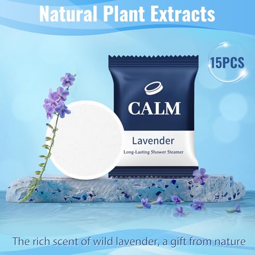 TranquilBliss Lavender Shower Steamers - 15-Pack Aromatherapy Bath Bombs