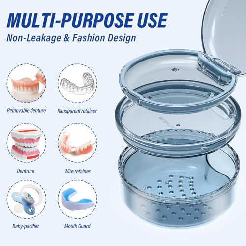 DOTCUTY Blue 2-in-1 Retainer Cleaning Case for Dentures