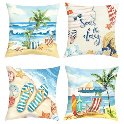 Seaside Palm Starfish Throw Pillow Covers - Set of 4, 18x18