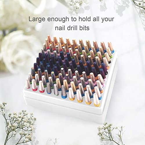 CORFULRA Nail Drill Bit Holder Organizer - 100-Hole White Case (A-White)