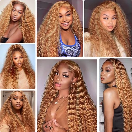 GveoXvo 3-Bundle Deep Wave Human Hair Extensions - Honey Blonde Highlight 22"