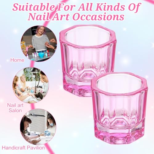 2 PCS Pink Glass Dappen Dish for Nail Art & Monomer Use