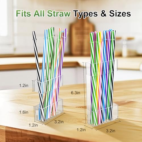 2-Pack Acrylic Straw Holder for Cabinet Doors - Reusable Organizer