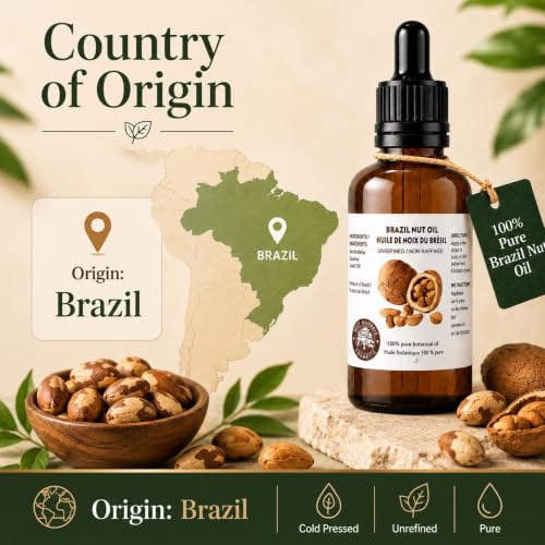 Best Nature's Cosmetics Brazil Nut Oil 1 Fl Oz – Virgin Organic Skin & Hair Moisturizer (Pack of 1)