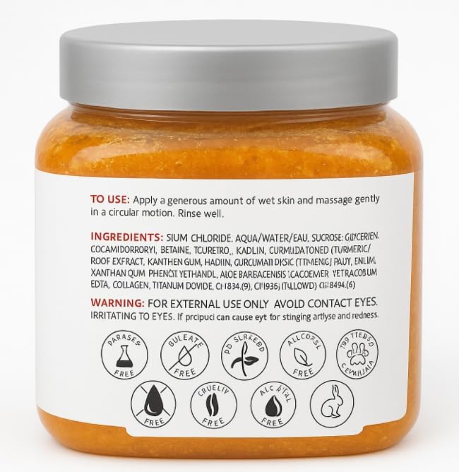SpaScriptions Turmeric & Collagen Sugar Scrub - 21 oz Brightening Exfoliator for Dull Skin