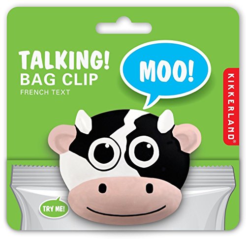 Kikkerland Cow Talking Bag Clip - Fun Mooing Sound & Organizer