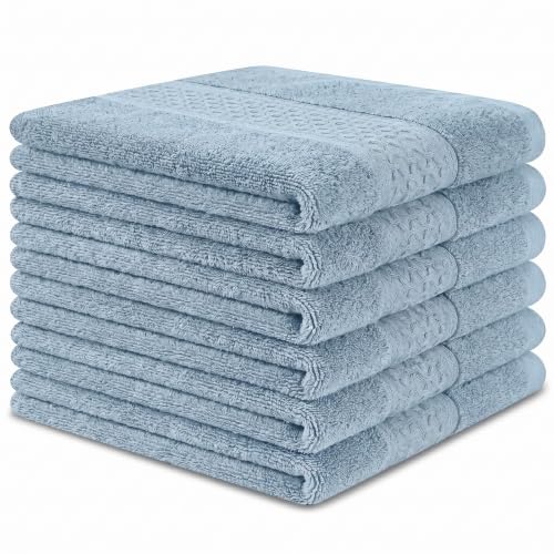 Sky Blue Cotton Washcloths Set - 6-Pack, 13x13 Inch