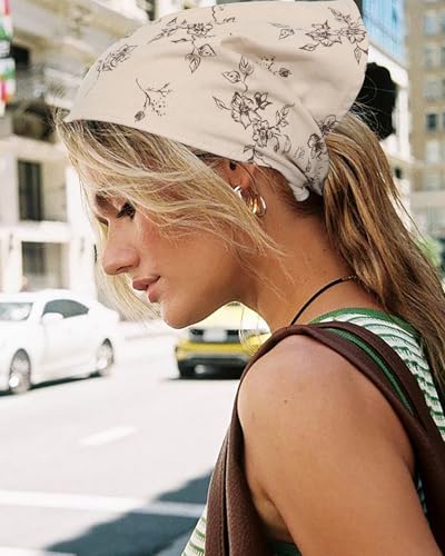 Cotton Floral Hair Scarf Set - 2PCS Triangle Head Bandanas for Women