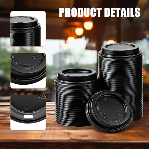 100 Pack Black Dome Coffee Cup Lids for 12-22 oz Cups