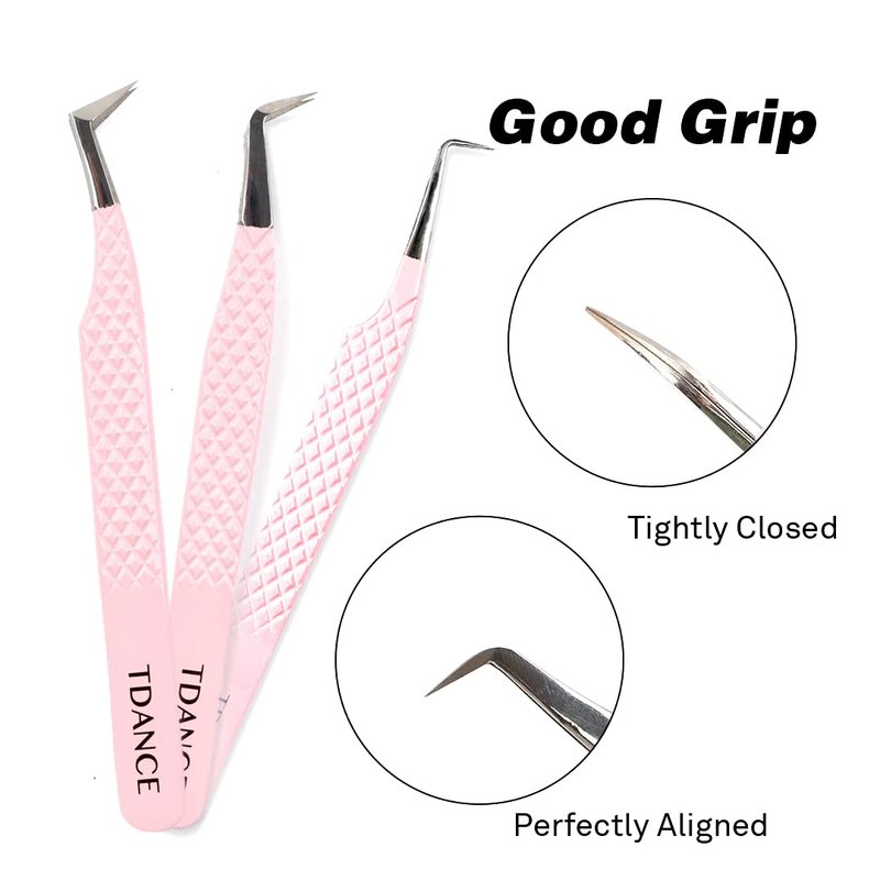 TDANCE Lash Tweezers for Eyelash Extensions - Fiber Tip Volume Boot Tweezers - Stainless Steel (Volume Boot Tweezer-Pink-T2,1Pcs)