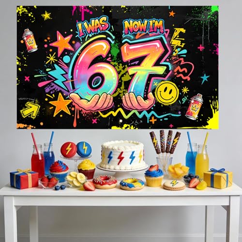 Graffiti Neon Birthday Backdrop for 7th Birthday Party - 72.8 x 43.3 Inch