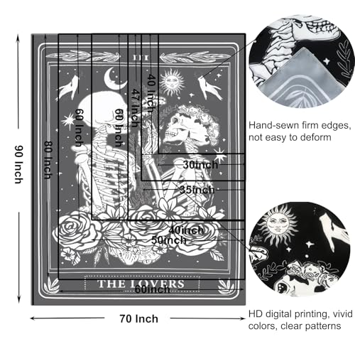 Gothic Lovers Skull Tapestry - Black & White Wall Hanging 40" x 60"