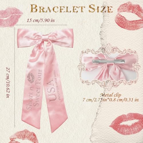 NEOVISTA Pink Silky Satin Hair Bow Clip - Short n’ Sweet Tour Print