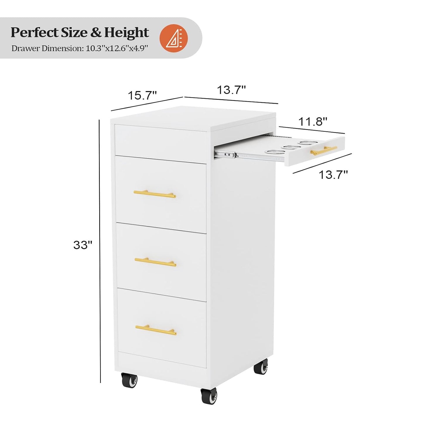 Salon Trolley Cart - 3-Drawer Rolling Hair Styling Station with Wheels | Mobile Beauty Trolley for Salon & Spa - White