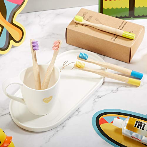 Boao 10 Pack Kids Bamboo Toothbrushes - Soft Bristle, BPA-Free