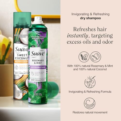 Suave Dry Shampoo Spray Variety 2-Pack: Rosemary Mint & Sweet Coconut