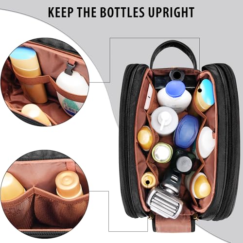 COOSKY Large Water-Resistant Travel Toiletry Bag with Leak-Proof Bottles, Hanging Organizer for Men & Women, Black