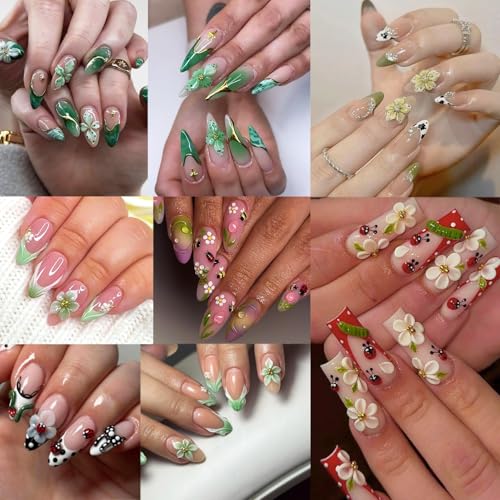 Spring Nail Art Stickers - 2 Sheets of 5D Ladybugs & Flowers