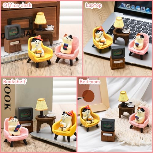 Miniature Cat Figurines Set - 6 Pcs Cute Desk Decor for Cat Lovers