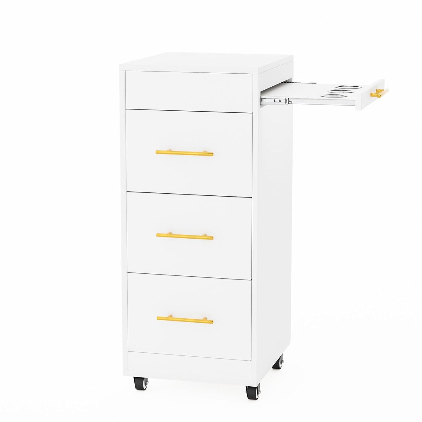 Salon Trolley Cart with Wheels - Mobile Hairdressing Station | Wooden Storage Cabinet, 3 Large Drawers, White