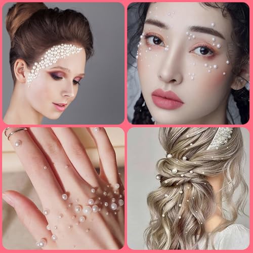 Self-Adhesive Pearl Stickers for Crafts & Makeup - Assorted White Sizes, 3701pcs