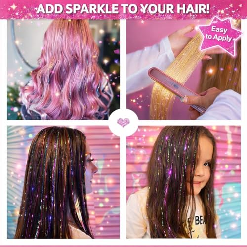 Hair Tinsel Kit - 48 Inch Fairy Glitter Extensions, 24 Colors