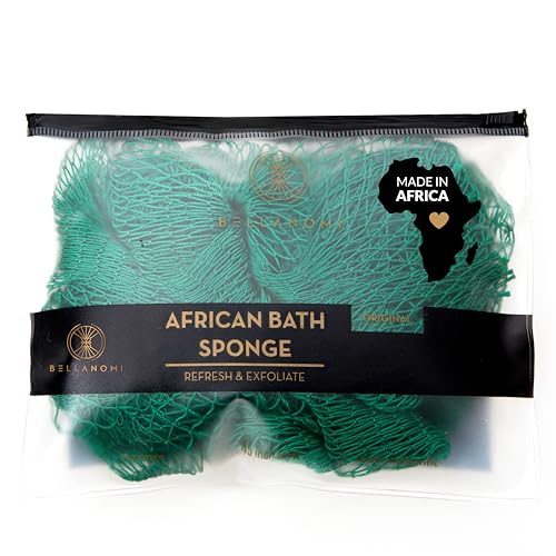 BELLANOMI African Exfoliating Net Sponge, Authentic, Ethically sourced from Nigeria, 45 inches Long, Back Scrubber for Daily use (Emerald Green)