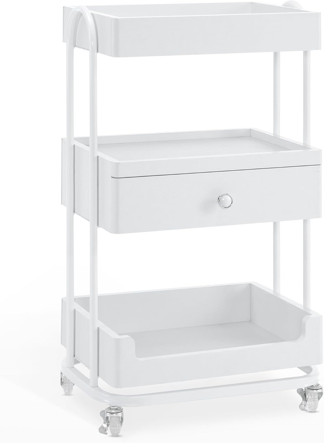Salon Trolley Cart with Lockable Wheels - Engineered Wood Storage for Barber Shop & Spa | White