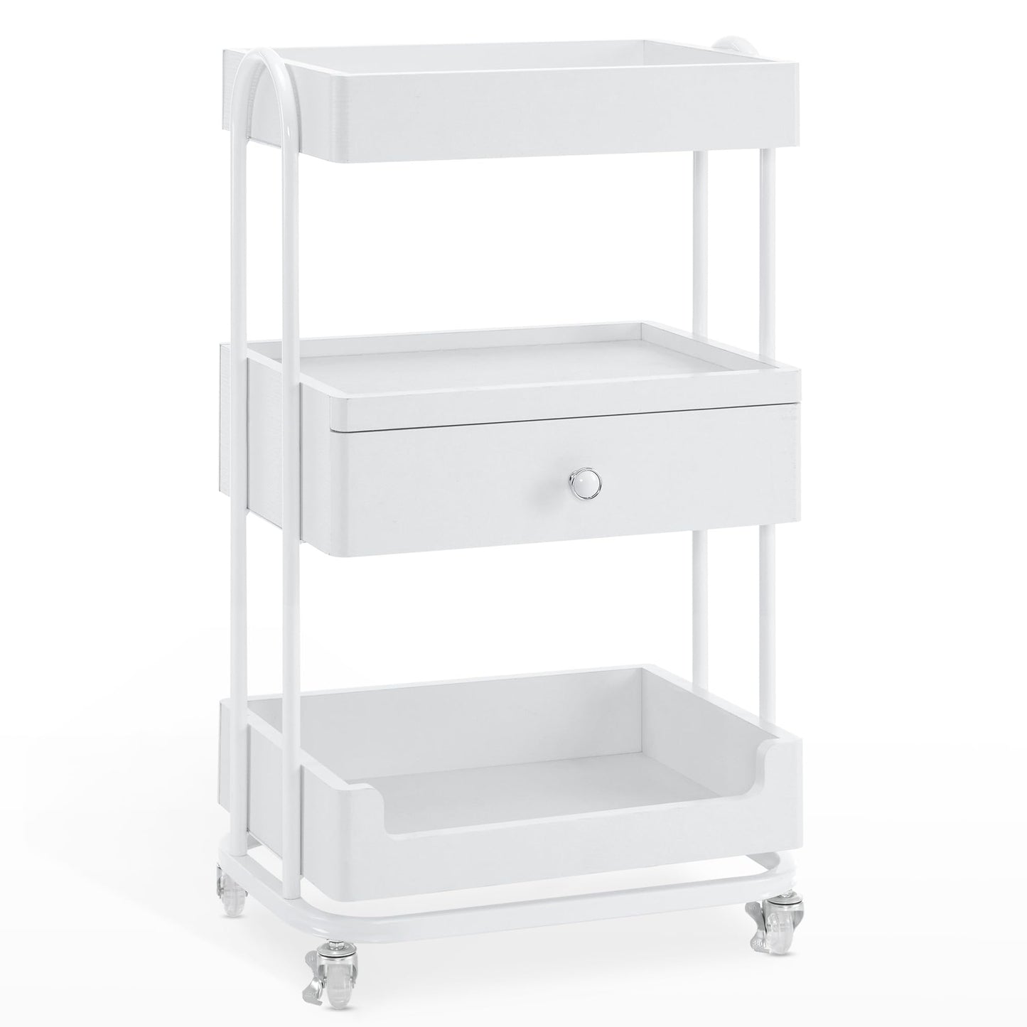 BarberPub Salon Trolley Cart with Lockable Wheels, Salon Cart with Drawers Engineered Wood, Storage Trolley for Barber Shop, Spa 2086 (White)